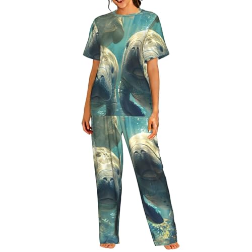 Pyjama court femme respirant à imprimé lamantin vêtement de nuit