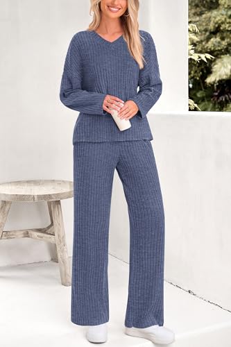 PRETTYGARDEN 2 Piece Sets for Women Fall 2025 Soft Comfy Lounge Long Sleeve Pajamas Set Knit Postpartum Pj Outfits Clothing