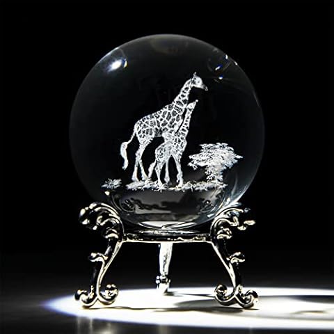 HDCRYSTALGIFTS 3D Laser Engraved Giraffe Crystal Ball thumbnail