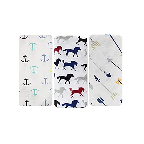 Image of baby blankets for 1 year Pure Cotton Muslin Baby Swaddle Blanket, Swaddle for Newborn Baby Super Soft Cotton Receiving Wrapper Cloth, Stroller Cover-Pack of 3 with Size 120X100 CM - Blue Families