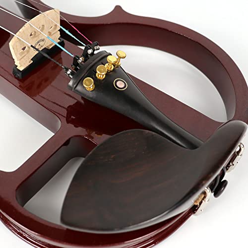 Diorrin Full Size Electric Violin Set, 4/4 Solid Wood Silent Fiddle For Beginners, Wine Red Metallic Varnish With Ebony Fittings #TOP4