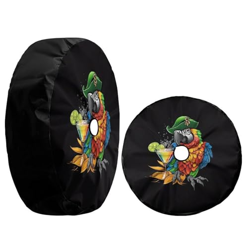 Image of Tropical Parrot Macaw with Sunglass Spare Tire Cover with Backup Camera Hole Wheel Tire Cover Fit Trailer, RV, SUV and Many Vehicle 17inch