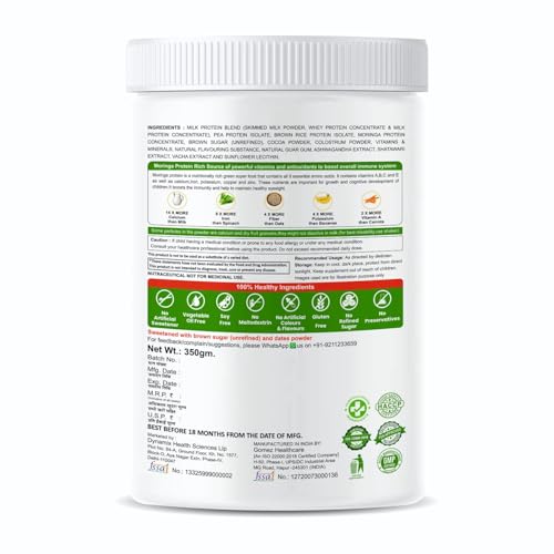 Image of kidvediks Kids Nutrition Drink Mix for 2-6 Years Pack of 3 ( 350g Each) -5 Premium Protein sources+23Vitamins& Minerals ,DHA, Moringa, calcium,zinc| No Refined Sugar, Artificial Flavours or Preservatives|