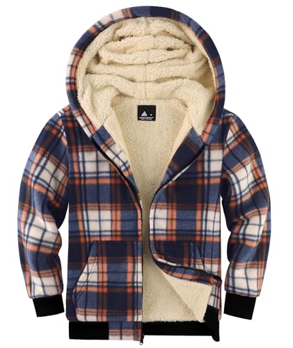 Image of Boys Fleece Jacket with Hood Unisex Child Sherpa Lined Zip Up Warm Coat Hooded Sweatshirt Outerwear