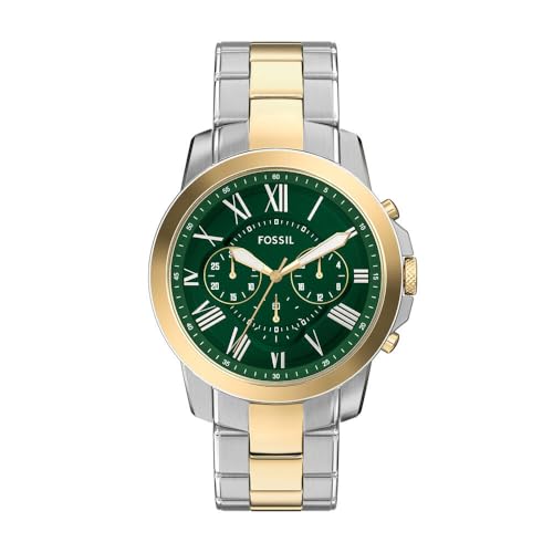 Fossil Montre Grant pour Homme, mouvement chronographe à quartz avec bracelet en acier inoxydable, Ton argenté et ton or, 44 mm