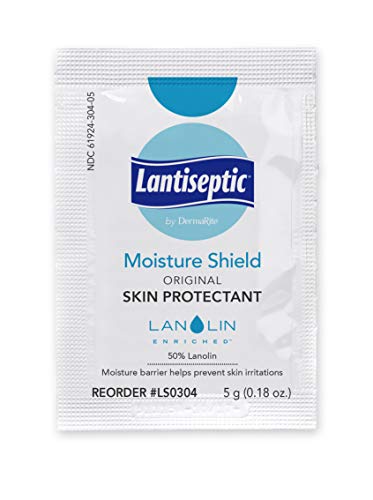 Lantiseptic Moisture Barrier Cream for Incontinence, 144 Pack.5 oz Travel Packets - 50% Lanolin Enriched Skin Protectant Paste - Treats and Protects Dry, Irritated, Chaffed Skin - DermaRite