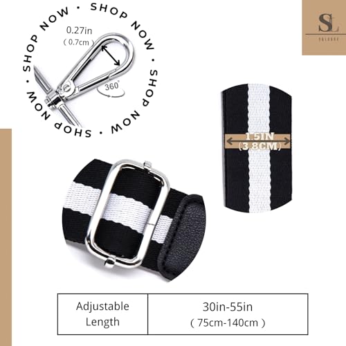 Image of S&loyoe Silver bucklePurse Straps Replacement Crossbody Bag Strap Adjustable Wide Guitar Straps for Handbags 1.5inch (Three Lines Black White Silver)