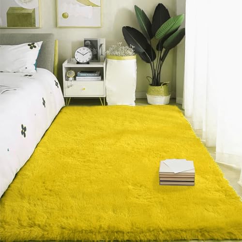 Tapis moelleux jaune 280x300 cm à poils longs isolant et doux - 2
