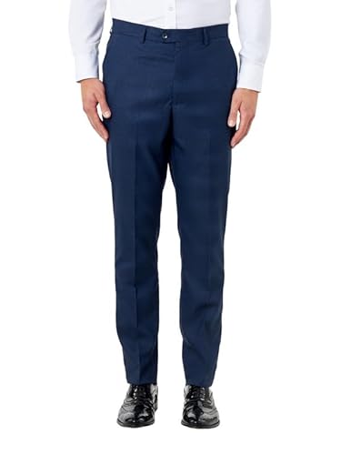 EKON – Tailored Prince of Wales Check Navy Blue Suit Trousers [TRS-EKON-Navy, UK/US 42 EU 52]