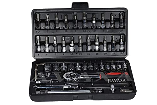 Image of JIAVAXA 46 In 1 Pcs Tool Kit & Hand Tool Kit Wrench Set Multi Purpose Combination Tool Case Precision Socket Set,Screwdriver and Socket Set,Bike Tool Kit Set All Bike, Car Tool Kit Set