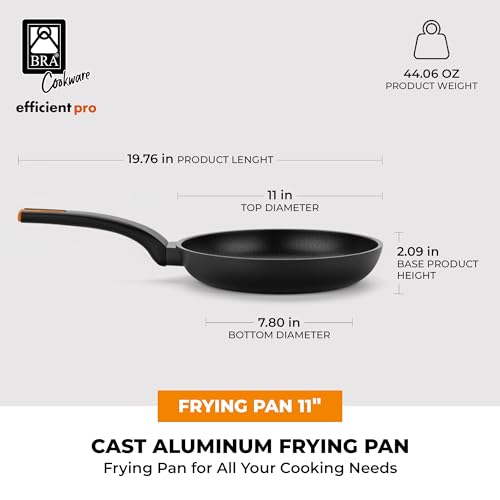 Image of BRA COOKWARE Efficient Pro Nonstick Frying Pan | 11 inches Cast Aluminum Skillet | 3-Layer Scratch Resistant Coating Frypan | PFOA Free | All Cooktops Frying Skillet | Heat-Resistant Handle