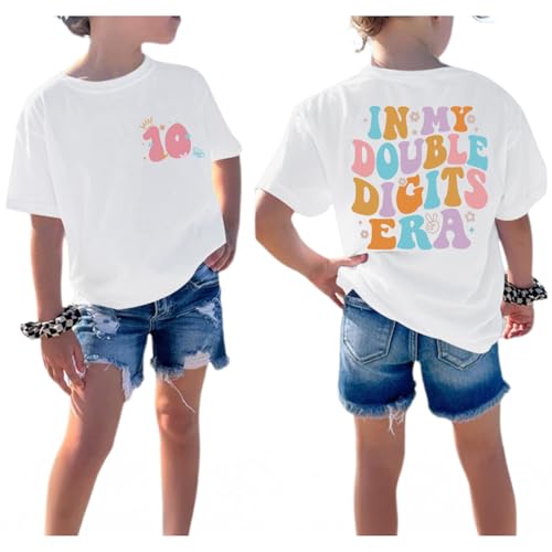 Image of Pairxily in My Double Digits Era Shirt for Girls 10th Cute 10 Year Old Girl Happy Birthday Shirts Gifts Short Sleeve Tops