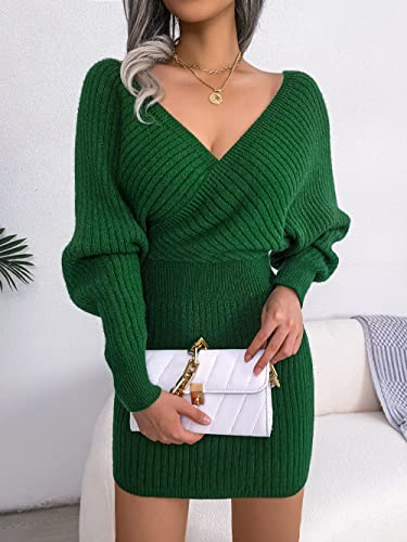 Image of Womens Batwing Long Sleeve Wrap V Neck Bodycon Sweater Dress Winter Cocktail Wedding Guest Dresses