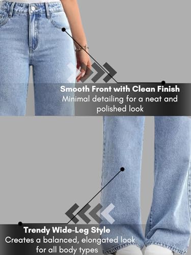 Image of GRECIILOOKS Cargo Jeans for Women - Wide Leg High Waist Baggy Denim Pants | Casual Fit Trousers with Utility Pocket Design