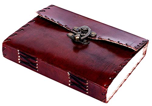 Image of SPcreation Brown Leather Handmade Lock Notebook Blank Diary