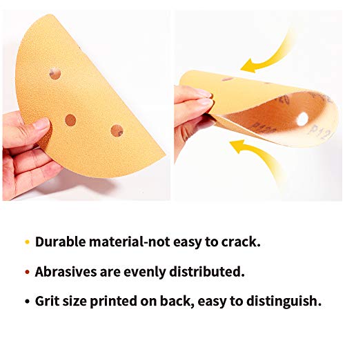 SPEEDWOX 50 Pcs Sanding Discs 6 Inches 120 Grit 6 Hole Hook and Loop Sandpaper Dustless Fit for Random Orbital Sander Assortment Yellow Finishing Discs for Automotive Woodworking - Image 3