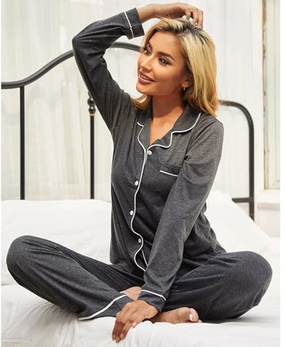 Image of Women's Pajama Sets Long Sleeve Sleepwear Button Up Shirt With Pajama Pants Soft Pjs Lounge Sets