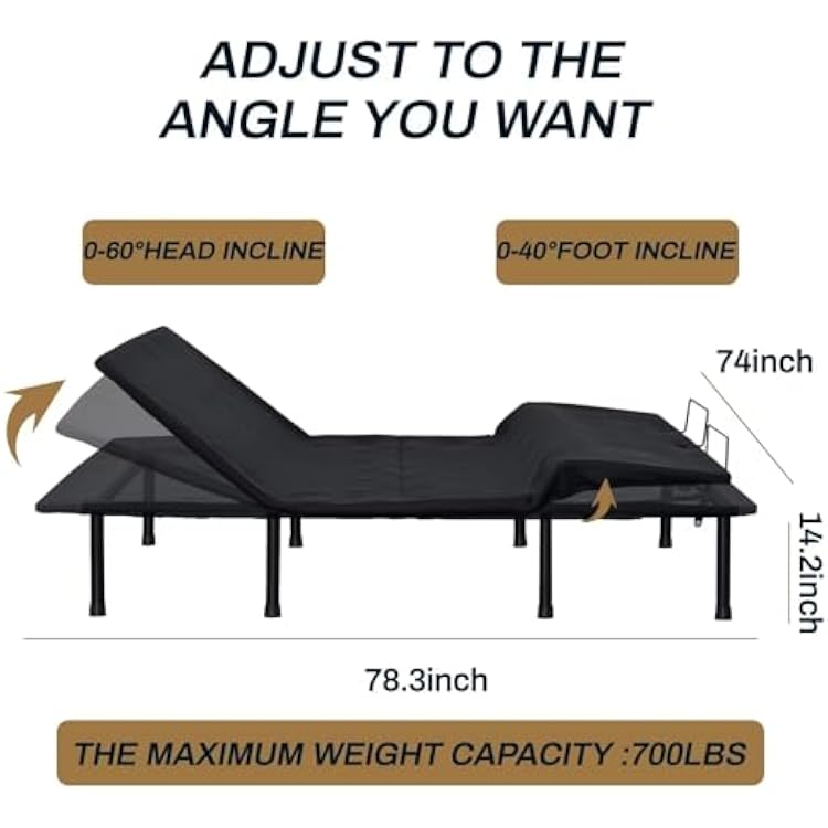 Adjustable Bed Base -King-Three FOLD- Motorized Head and Foot Incline - Quick and Easy Assembly