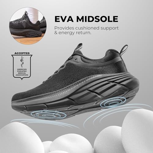 NORTIV 8 Men's Walking Shoes Running Tennis Cushioning ActiveBreeze Non Slip Athletic Gym Workout Comfortable Fashion Sneakers,Size 8,All Black,SNWS246M