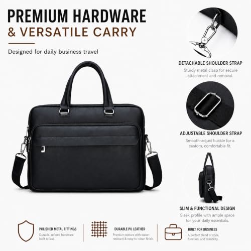 Image of Men's Leather Laptop Bag 15 IN, Water-Resistant Briefcase Messenger Bag for Work, Business, Shoulder Crossbody Office Satchel