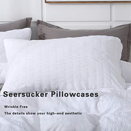 Avelom White Duvet Cover Queen (90 X 90 Inches)， 3 Pieces (1 Duvet Cover + 2 Pillow Cases) Stripe Zipper Closure Corner Ties Soft Washed Microfiber Duvet Cover For Men, Women #TOP5