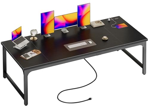 Image of Huuger 71 x 31.5 Inch Desk with Power Outlets & USB-C, 0.95 Inch Thicker Desktop, Robust Metal Tubes, Deep Computer Desk, Heavy Duty Office Desk, Work Desk for Home Office, Black