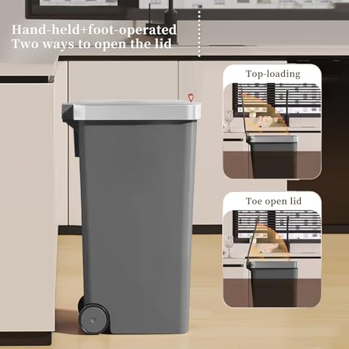 Image of WanWanKa Kitchen Trash Can with Lid,45L /12gallon Lagre Commerical Silcent-Close Lid Grabage Can Wheeled,Hands Free with Step On Foot Pedal Wastebasket,Back of Home,Garage Tall Trash Can,Dark Grey