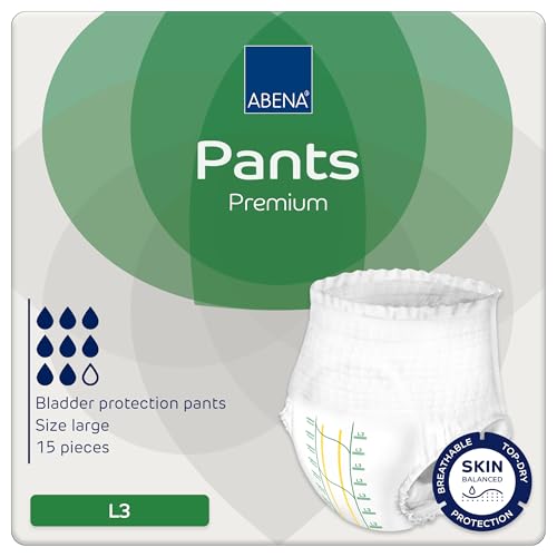 Abena Pants Premium Pull-Up Incontinence Pants, Eco-Labelled Incontinence Pants for Men & Women, Discreet, Protective, Breathable, Comfortable - Large 3, 100-140cm Waist, 2200ml Absorbency, 15PK