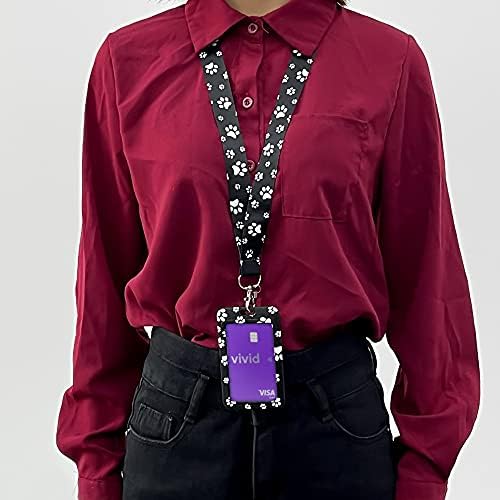 Aocar Lanyard with Hard Card Case, Neck Strap with ID Badge Holder and Phone Tether Pad for Offices, Keys, Wallet (Dog Paw)