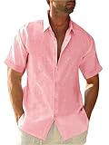 Xenuay Men's Casual Linen Button Down Short Sleeve Shirt Button Up Summer Beach Cotton Speard Collar Tops