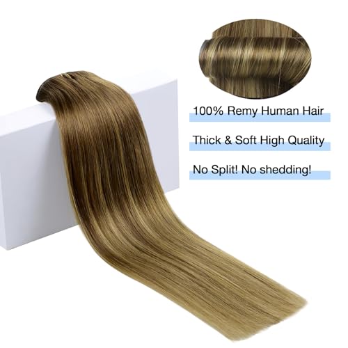 Image of DOORES Hair Extensions Clip in Human Hair, Medium Brown Highlighted Dirty Blonde 12 Inch 7pcs 80g, Remy Extensions Real Hair Extensions Clip in Straight Balayage Natural Thick Hair