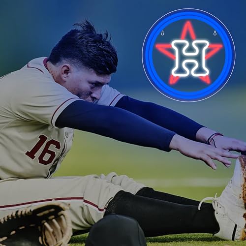 Image of Baseball Neon Sign for Wall Decor Baseball LED Light Up Sign Basebal Wall Decor Sports Neon Lights for Club Garage Bedroom Man Cave Bar Sports Gifts for Men Teen Boys Fans,Size 13.4 * 13.4 in(XD139)