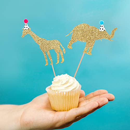 Party Animal Birthday Cupcake Toppers - Zoo Party Decor,Circus Party Decor For Baby Showers,Glittering Photo Props,Jungle Safari Animal Party Supplies #TOP4