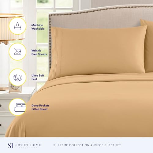 Full Size Sheet Sets - Breathable Luxury Sheets with Full Elastic & Secure Corner Straps Built In - 1800 Supreme Collection Extra Soft Deep Pocket Bedding Set, Sheet Set, Full, Camel