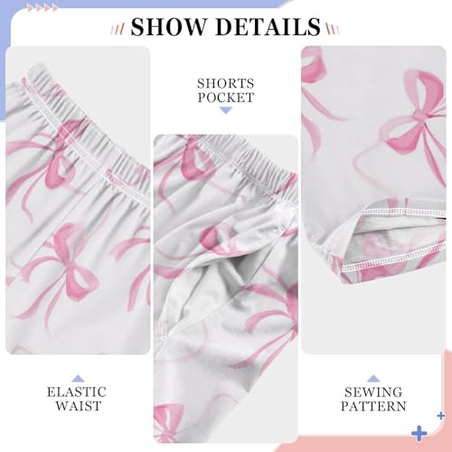 Pajama Bottoms, Pink Ribbon Bow Pajamas Pant Sleep Long Pants Lounge Wear Sleepwear Soft Pjs4