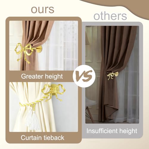 2 Pack Jumbo Bow Curtain Holdbacks, Wall Mounted Large Metal Gold Curtain Tiebacks, Curtain Holders for Wall, Elegant Window Hook for Home Decor, with 2 Pcs Curtain Ties by Yimerlen - Image 5