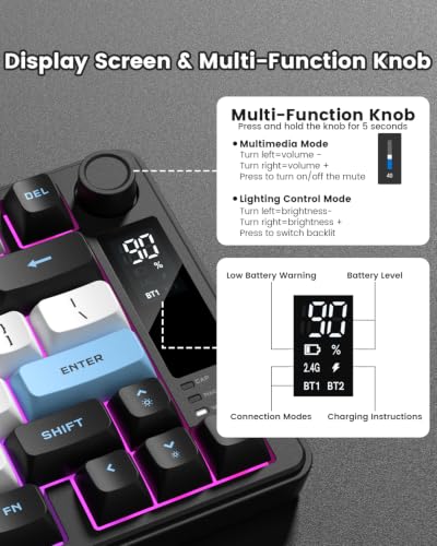 Image of DK75 75% Wireless Gaming Keyboard, RGB Backlit Creamy Keyboard with Media Knob, OLED Screen, Tri-Mode 2.4GHz /USB-C /BT5.0, Anti-Ghosting No-Conflict Silent Membrane Keyboard for MAC Windows