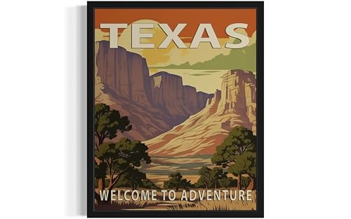 Texas State Scenery Poster Art Print, Retro States Landscape Wall art Decor, Adventure Mountain and Scenery Painting for Bedroom, Living Room 42 (Texas, 8 x 10 inches, Unframed)