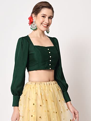 Image of studio rasa Chroma Button Down Shirt Style Blouse Crop Top for Women Girls Casual Party