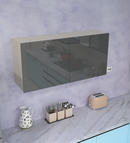 Image of SPECIALITY PANELS 4 Door Mirror Glossy Triple Layered UV Resistant Handless Cabinet Wall Mounted Storage Unit Space Saving Durable Cupboard for Kitchen Bathroom Living Room Utility Organizer