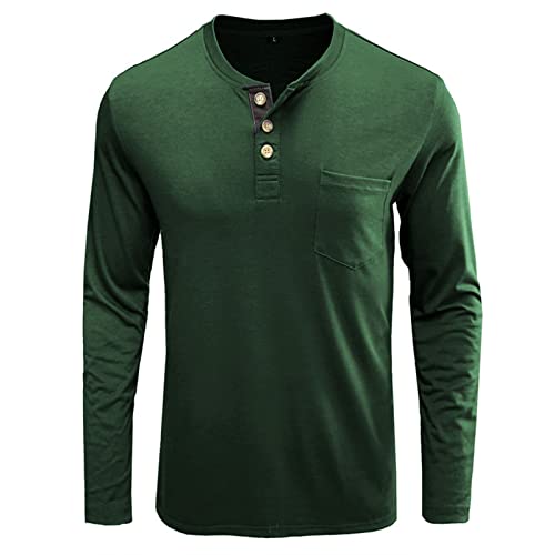 Mens Henley Shirts Long Sleeve Fashion Casual Stylish Cotton Shirts Tops Lightweight Fitted Basic Pullover T-Shirt (Small,Green)