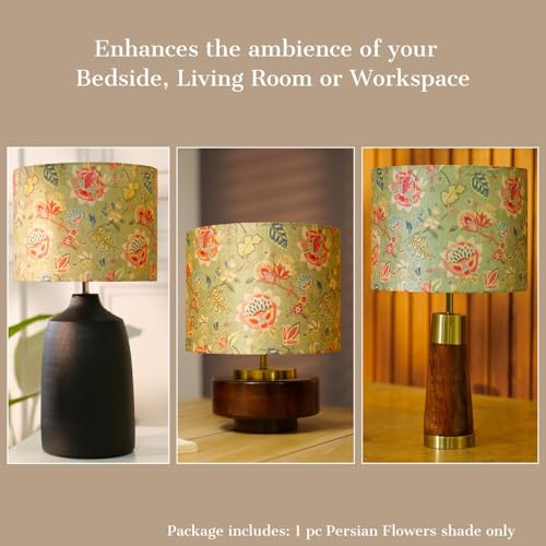 Image of Dreamy Walls 10.5'' Drum Lamp Shade for Bedroom, Living Room | Handcrafted Printed Faux Silk Replacement Lampshade Only | Easy Assembly, 10.5x8.5 Inches, Persian Flowers Shade (Pack of 2)