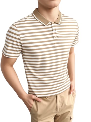 Image of Mack Jonney Men's Striped Cotton Rich Collar Neck T Shirt | Collar Tshirts | Half Sleeves | Striped-Regular Fit-MM485-nw