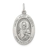 925 Sterling Silver Sacred Heart Of Jesus Medal Pendant Charm Necklace Religious Sared Fine Jewelry...