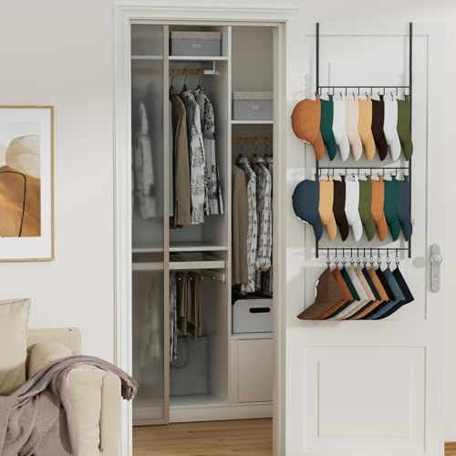 HapiRm Over Door Hat Rack - 3 Tier Wall Mounted Hat Organizer with 16 Hooks and 10 Movable Clips, Baseball Cap Organizer Storage Holds up to 26 Caps for Door, Bedroom, Closet USPTO Patented by HapiRm - Image 7