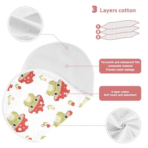 J JOYSAY Mushroom Frog Flowers White Baby Burp Cloths for Boys Girls Large 22''x11'' Cotton 4 Layer Baby Essentials for Drool one sizex23