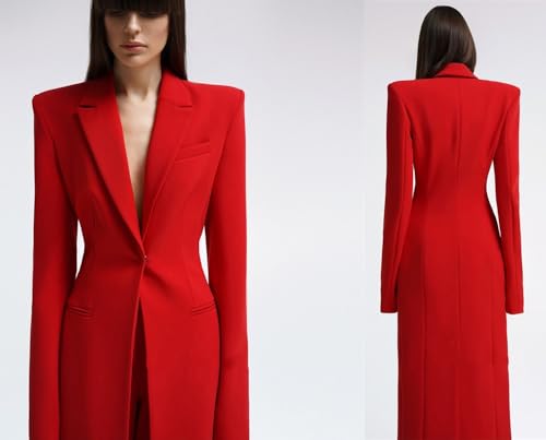 Women's Suit Two Pieces Long Jacket Pants Peak Lapel Tuxedos Wedding Party Prom Dress3