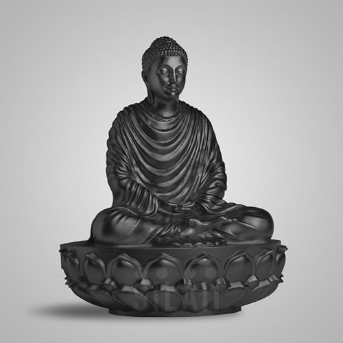 Image of SILAII Gautama Buddha Statue for Home Decor - 1 Feet | Matte Black Buddha Showpiece for Home & Office | Spiritual Buddha Idols for Home Decor