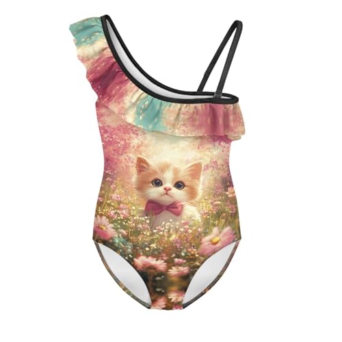 Kids Swimsuits for Girls 3-14 One Piece Bathing Suit Summer Ruffle One Shoulder Swimwear for Beach Pool Water Park