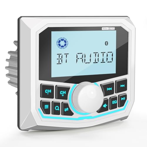 Image of Marine Boat Radio Bluetooth Receiver - Gauge Style Marine Stereo Media System - 2.8 Inch LCD Display AUX USB AM FM Pre-Amp Subwoofer for UTV ATV RZR Golf Cart Spa Hot